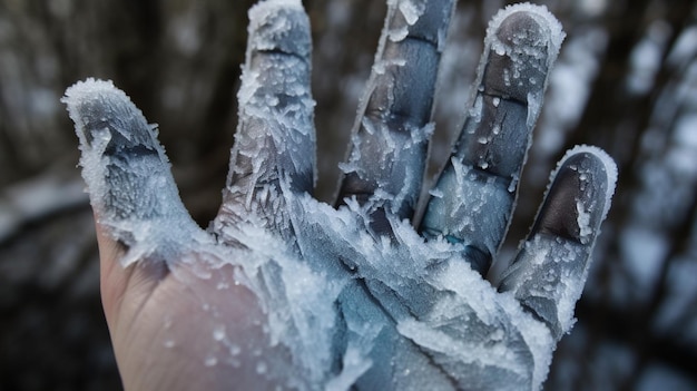 Uma mão coberta de gelo e neve com a palavra gelo nela