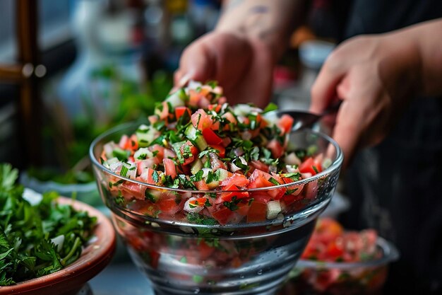 Uma mão dando uma porção de salsa picante