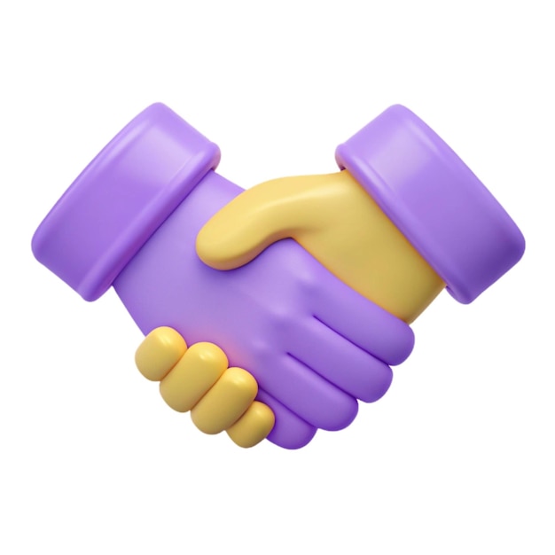 uma mão de plástico roxa que diz " handshake " em um objeto roxo