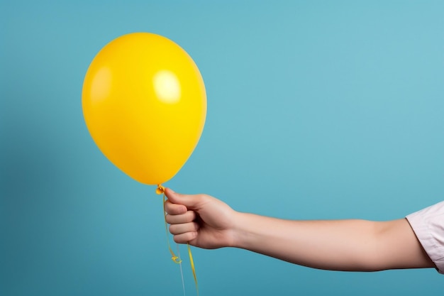 Uma mão divertidamente sarcástica segurando um balão amarelo IA geradora