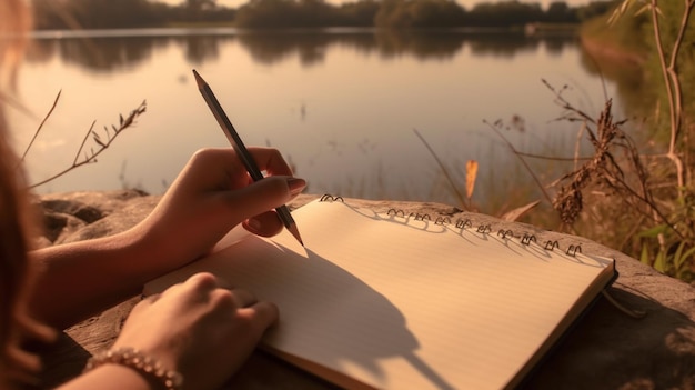 Foto uma mão escrevendo em um caderno com a palavra amor escrita nela