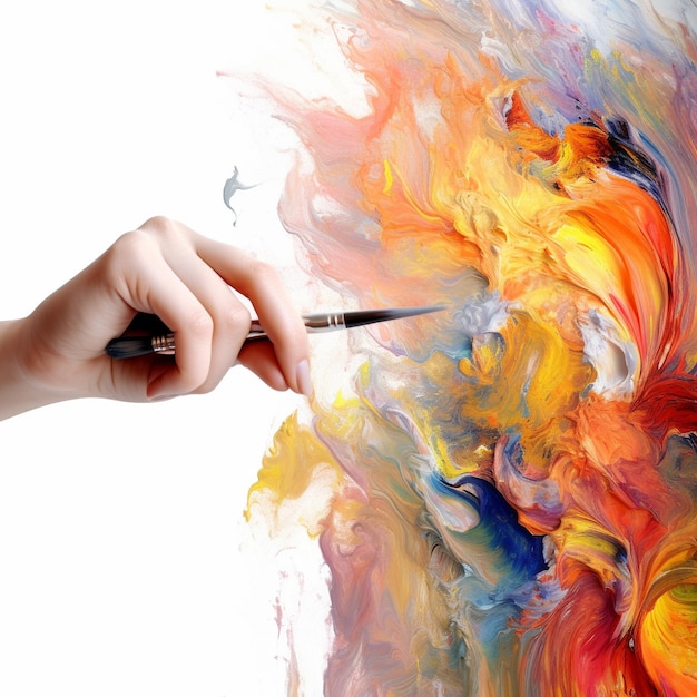 uma mão está escrevendo com um marcador na frente de um spray de líquido colorido