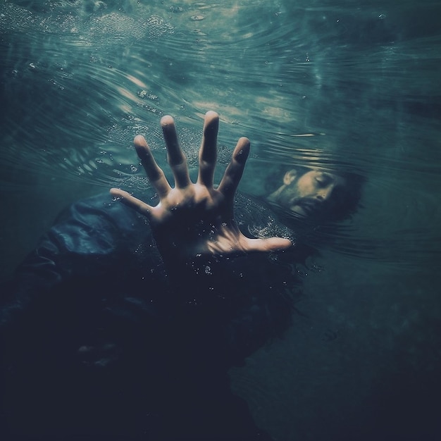 Foto uma mão está submersa na água com uma mão na água