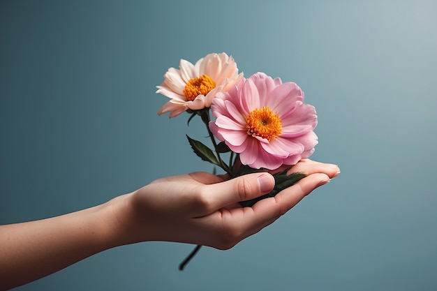 Uma mão feminina com flor