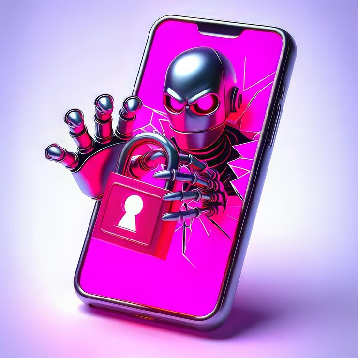 uma mão robótica segurando uma fechadura de telefone celular
