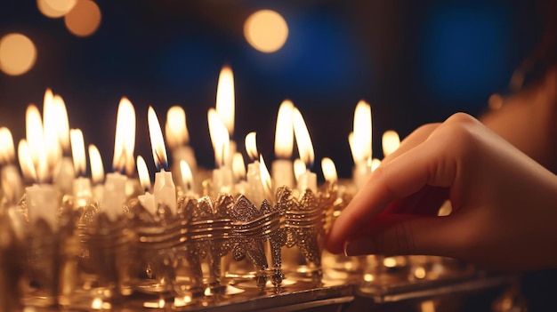 uma mão segurando um tabuleiro de xadrez com velas acesas