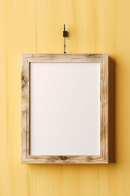 Uma maquete de quadro horizontal em um fundo amarelo claro com uma placa de madeira gerada por IA