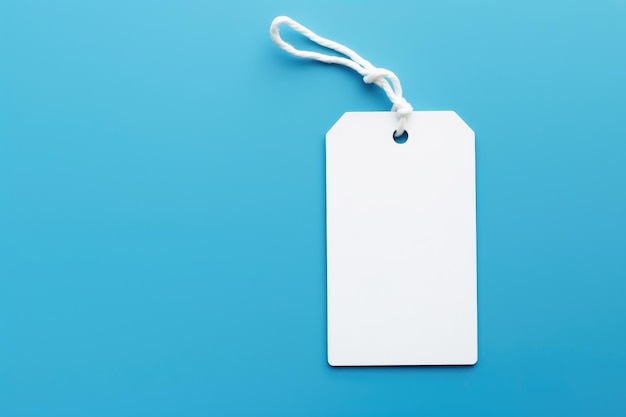 Uma maquete de uma marca vazia branca com uma corda em um fundo azul Lugar para texto