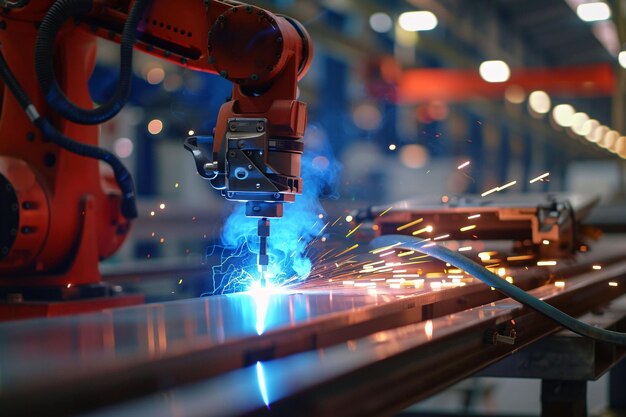 Foto uma máquina com uma broca que tem a palavra sobre ela robô industrial trabalhando na linha de montagem da fábrica 3