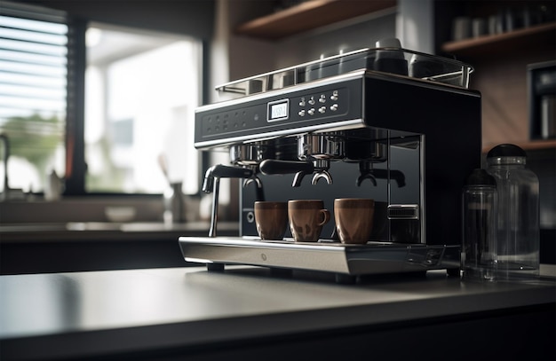 Uma máquina de café em cima do balcão de jantar