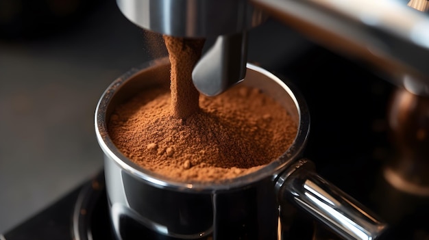 Uma máquina de café está sendo despejada em uma máquina de café.