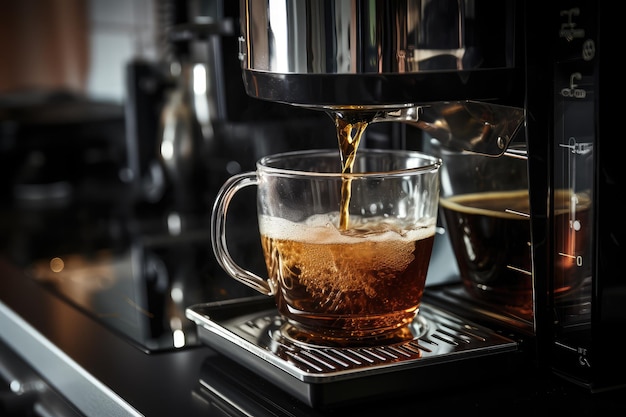 Uma máquina de café por gotejamento pinga diligentemente ai gerada