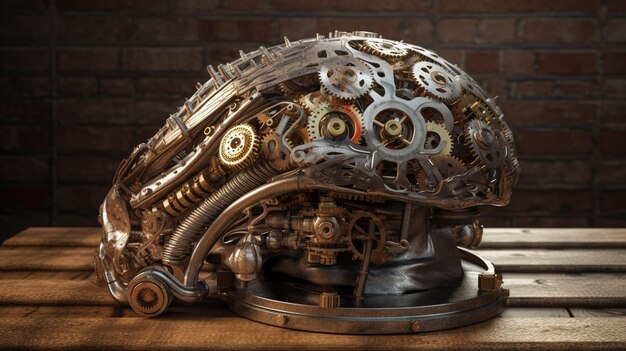 Foto uma máquina de escrever steampunk com engrenagens na parte superior