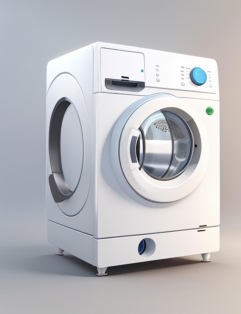 Uma máquina de lavar branca com um botão verde na frente.