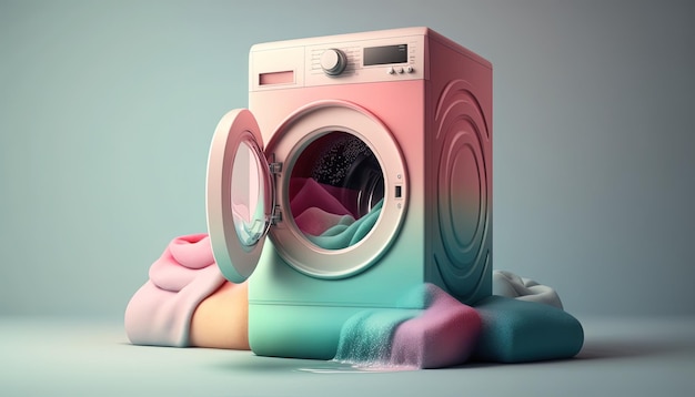 Uma máquina de lavar colorida com uma arruela colorida em cima.