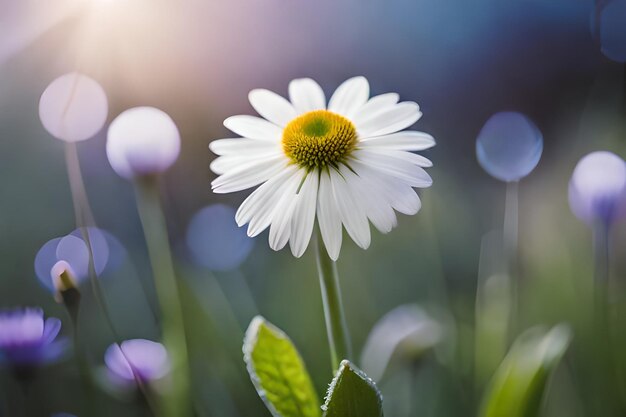 uma margarida num campo de flores roxas