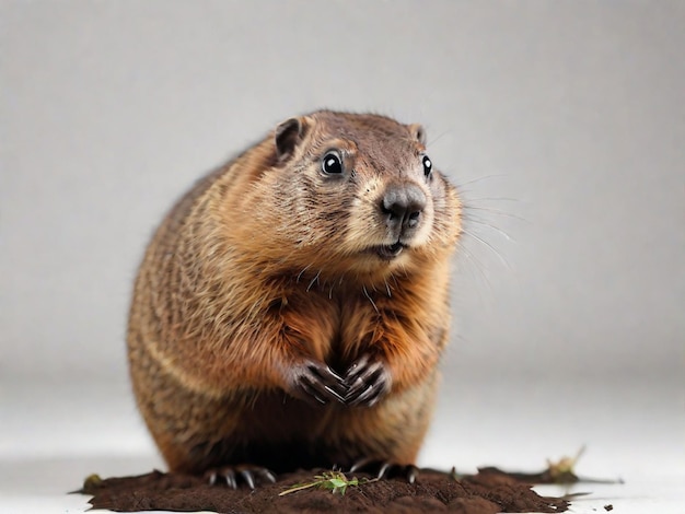 Uma marmota de pé na sujeira