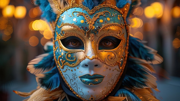 Uma máscara de mascarada dramática com linhas marcantes e contornos ousados que realçam a atração do usuário