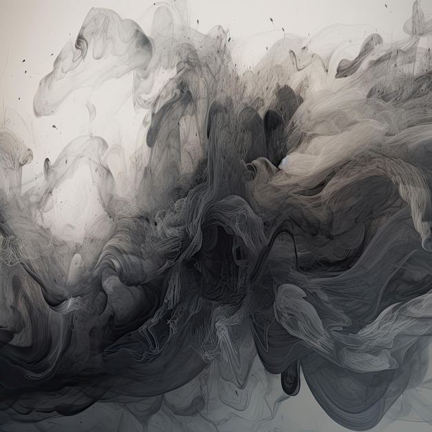 Uma massa central de padrões de fumaça branca e cinza renderizados em estilo digital