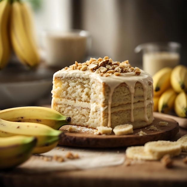 Foto uma massa de bolo de banana feita de perto