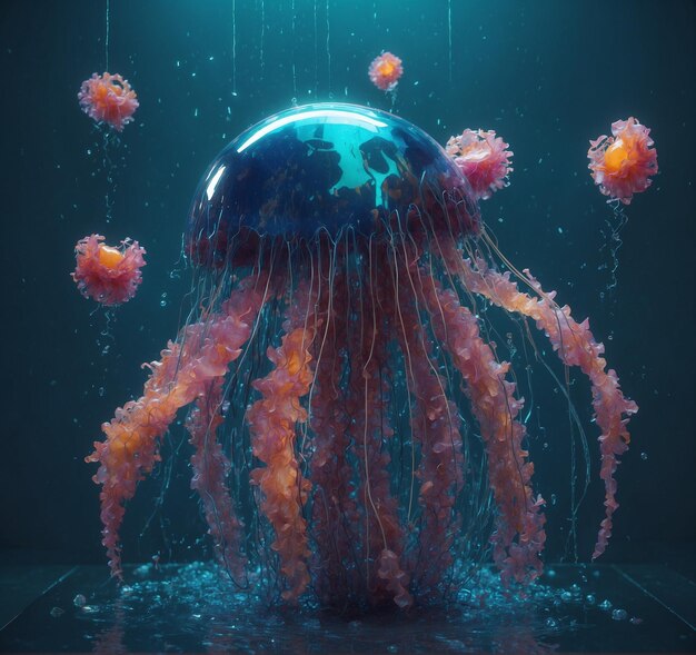 Foto uma medusa com uma cabeça azul e a palavra medusa na parte de baixo