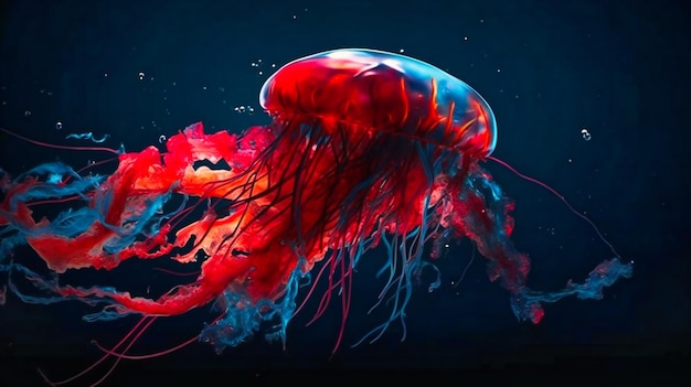 Uma medusa está flutuando debaixo d'água