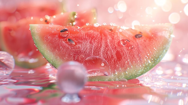 Foto uma melancia está em um pedaço de fruta com gotas de água calor de verão aliviar a fruta verde melancia ju