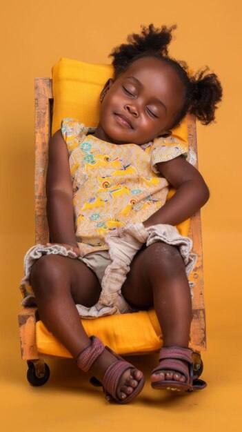 Uma menina africana a dormir sorrindo no pequeno colchão.