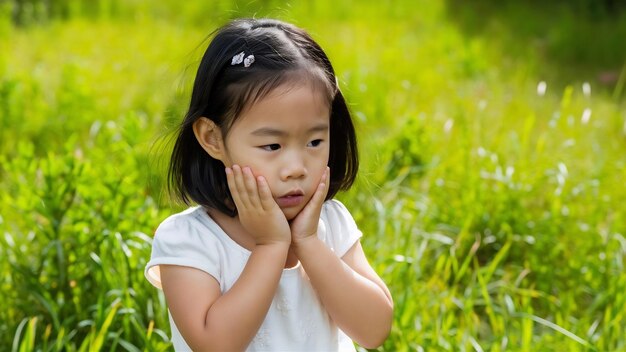 Foto uma menina asiática bonita tem erupção cutânea e alergia por picada de mosquito e chupa sangue no pescoço enquanto