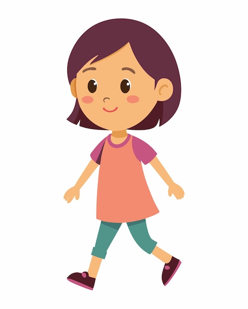 Uma menina caminhando com expressão alegre ilustração de clip art em fundo branco