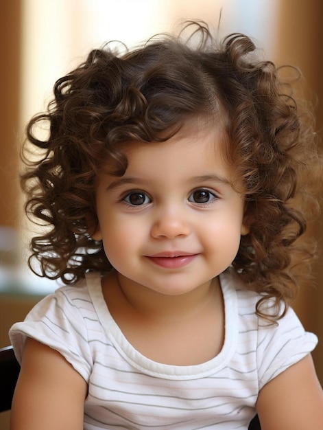 Foto uma menina com cabelo encaracolado e uma camisa branca