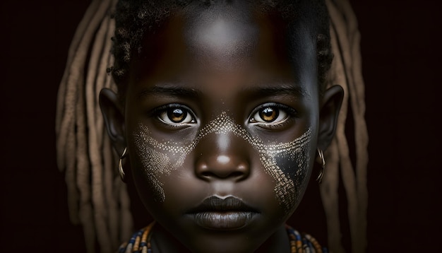 Uma menina com o rosto pintado na república africana