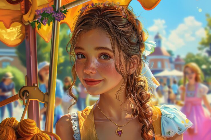 Foto uma menina com um guarda-chuva amarelo está sorrindo e usando um colar