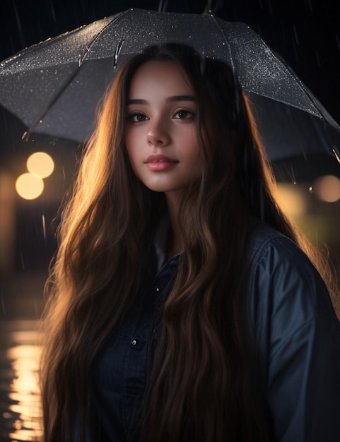 uma menina com um guarda-chuva na chuva