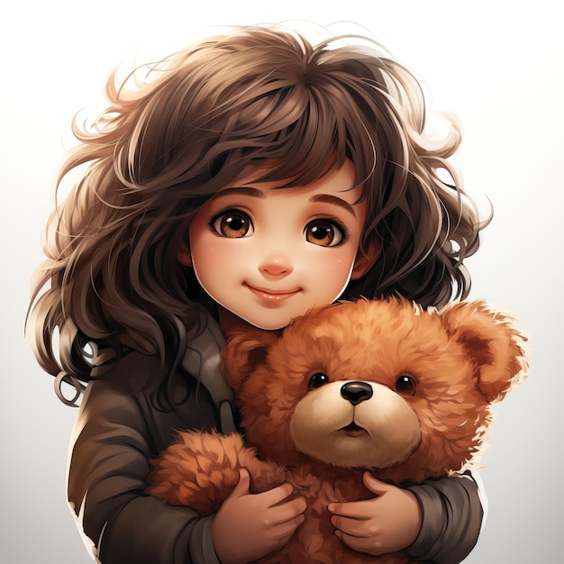 uma menina com um ursinho de pelúcia nos braços
