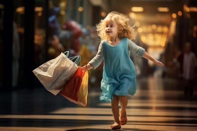 uma menina com uma bolsa nas mãos retorna para casa com compras