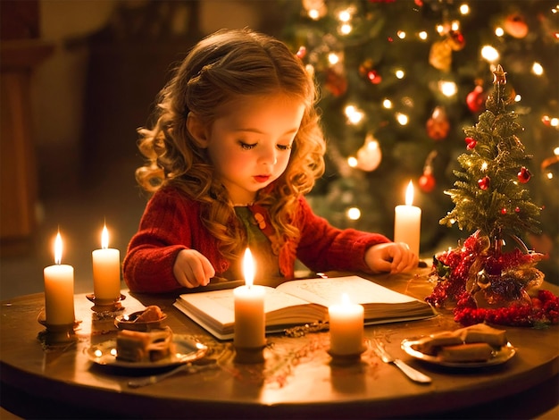 Foto uma menina, crianças a celebrar o natal.