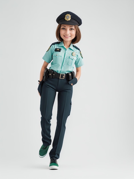 Uma menina de uniforme de polícia.