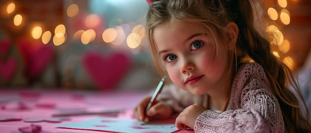 Foto uma menina está escrevendo em um pedaço de papel