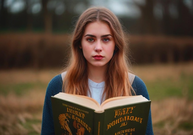 uma menina está lendo um livro com a palavra " zyja " na capa