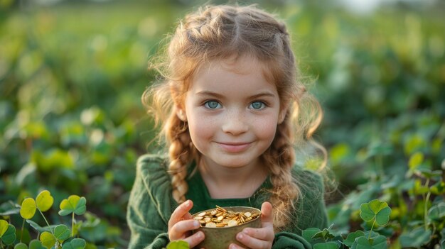 uma menina está segurando uma tigela de comida com uma banana nela