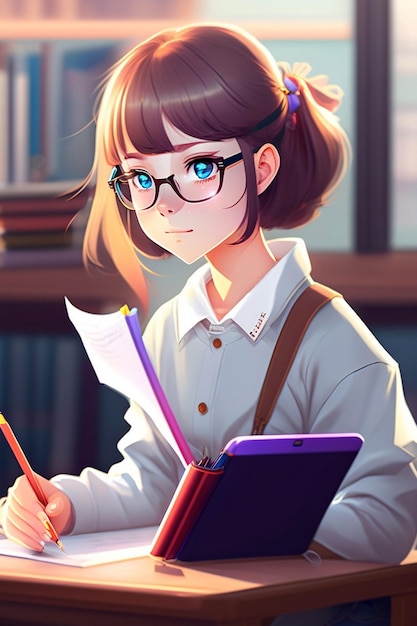 Uma menina estudando na sala de aula Ai gerado