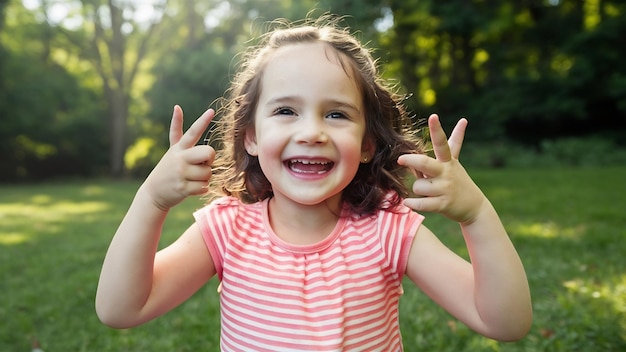 Uma menina feliz a mostrar o seu primeiro dente caído.