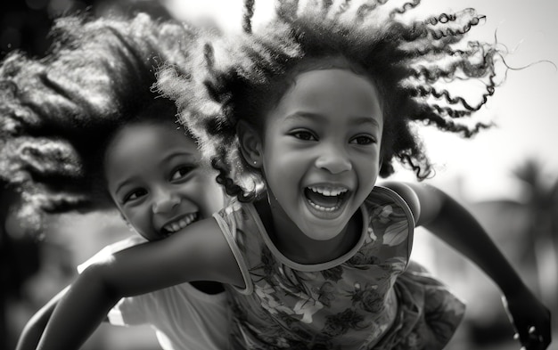 Foto uma menina feliz e uma mulher atraente compartilham momentos alegres