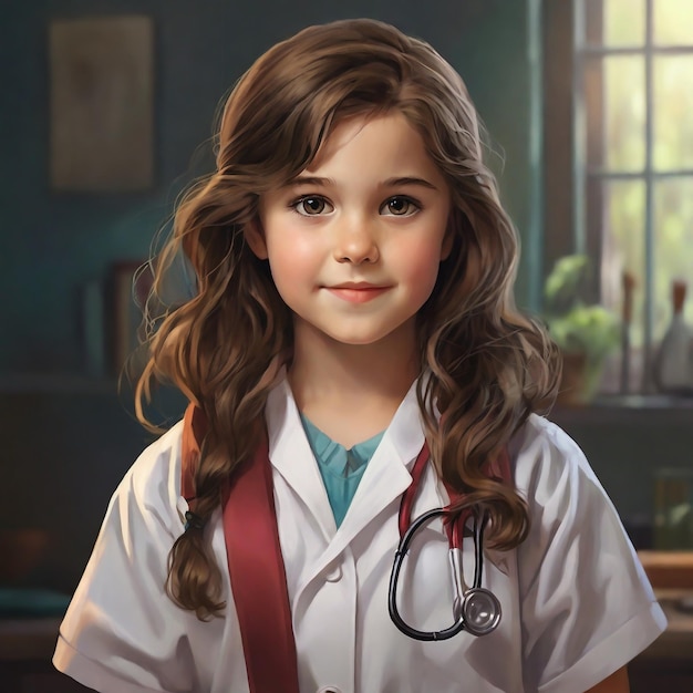 Uma menina jovem como médica.