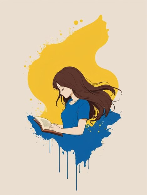 uma menina lendo um livro ideia de design de camiseta