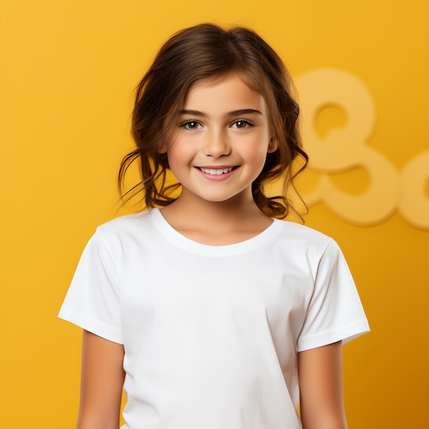 Uma menina linda com uma camiseta branca em branco