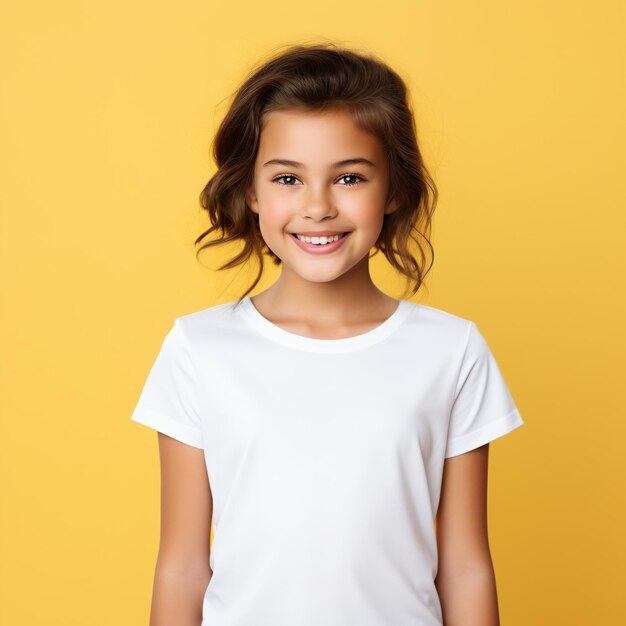 Uma menina linda com uma camiseta branca em branco