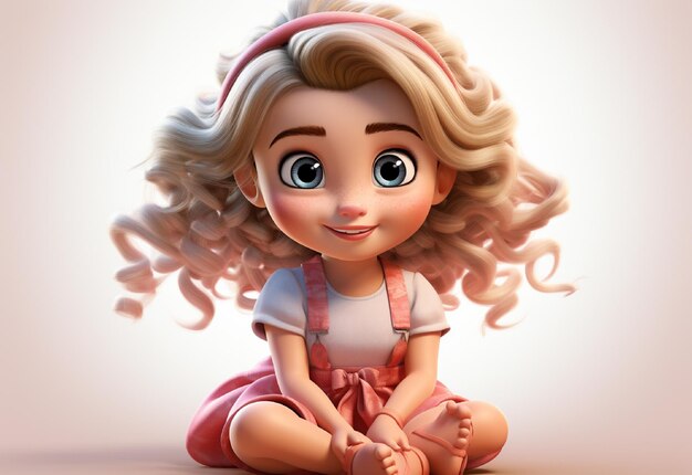 Foto uma menina loira de fundo branco baseada em animações da pixar studios ela tem um adorável b