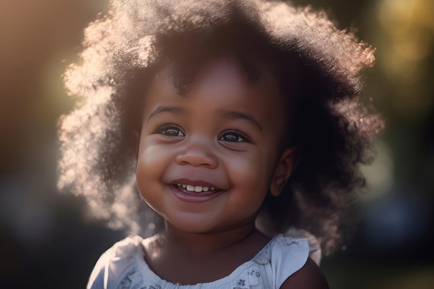 Uma menina negra bonita, uma menina africana feliz e enrolada.